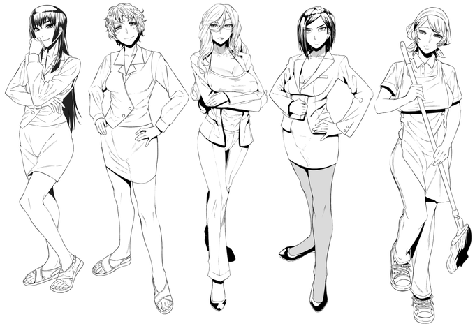 んふぅ～完成した
次回作のキャラ案。
今回のキャラ表は線の使い方の見直しも含めて確認したい事があったので頑張った。 