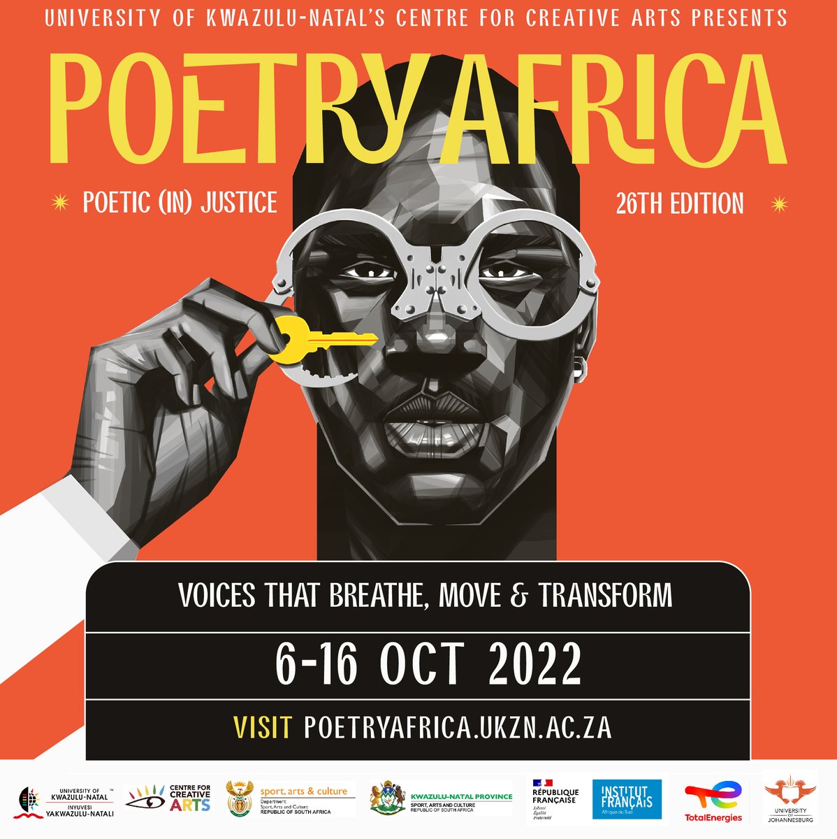 #PoetryAfrica2022 is around the corner! Are you ready?

We are looking forward to hosting you from the 6th to the 16th of October 2022.

This years theme is POETIC (IN)Justice : VOICES THAT BREATHE, MOVE &amp; TRANSFORM

#Poetryafrica2022 #poetryfestival #poetry