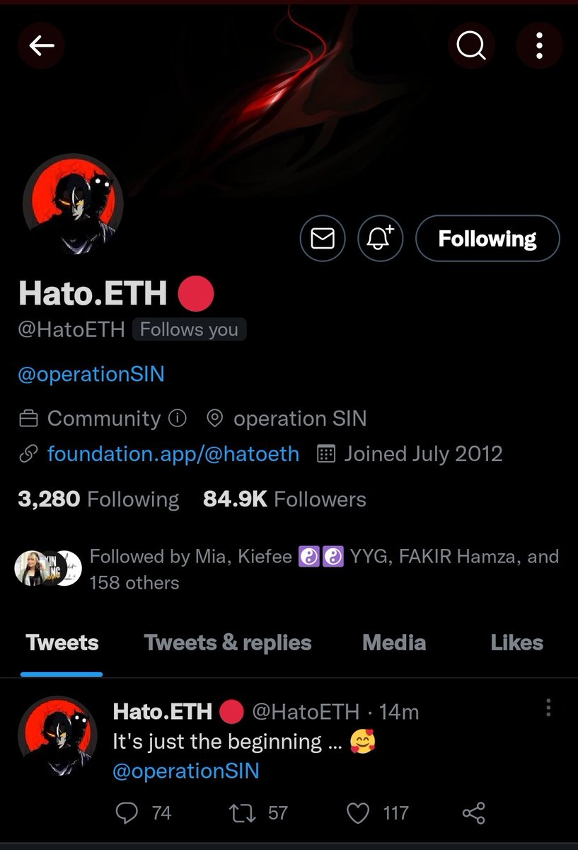 Wow Great😍i got my morning surprise😘. look who give me follow back❤️. Thank you <a href="/HatoETH/">Hato</a>
I expect the same from all you guys <a href="/operationSIN/">operationSIN</a> <a href="/YYG/">YYG</a> <a href="/ProjectYinYang/">Yin Yang Gang</a> <a href="/MaisonGhost/">Maison Ghost</a> <a href="/casualties/">/bran</a> @HeIenaKeller @Provoker_gm <a href="/Jacktavo/">Jacktavo</a>