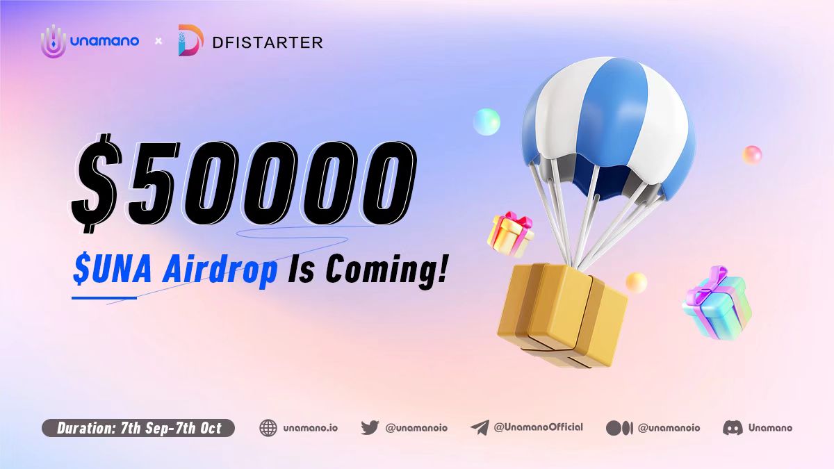 DfiStarterPad's tweet photo. 🪂 DfiStarter x Unamano Joint #Airdrop 

💰$50000 worth of $UNA up for grabs!
⏰ 7th Sep -7th Oct

To win:
✍ https://t.co/lIoTJLpy46
1⃣Rt,💚, @ 3 friends
2⃣Follow @DfiStarterPad &amp; @unamanoio 
3⃣Join https://t.co/6FQGBjgNtW &amp; https://t.co/5swQ8dKAIb https://t.co/jarsV88QWM