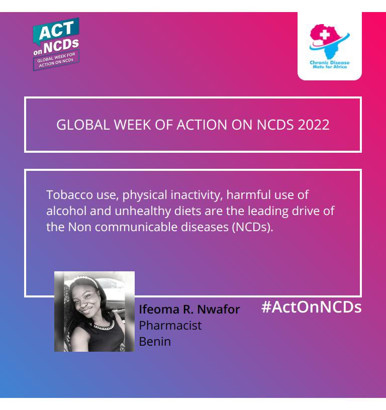 BlessingOtabor2's tweet photo. At @CHRONmate  we are amplifying our voices in line with the Global NCDs Week #ActOnNCDs. Investing in cost-effective actions geared towards the management of NCDs creates healthier populations .
#ActOnNCDs
#InvestToProtect
#OYW2022
#ChronicDiseaseMateForAfrica https://t.co/ewwHeopmjm
