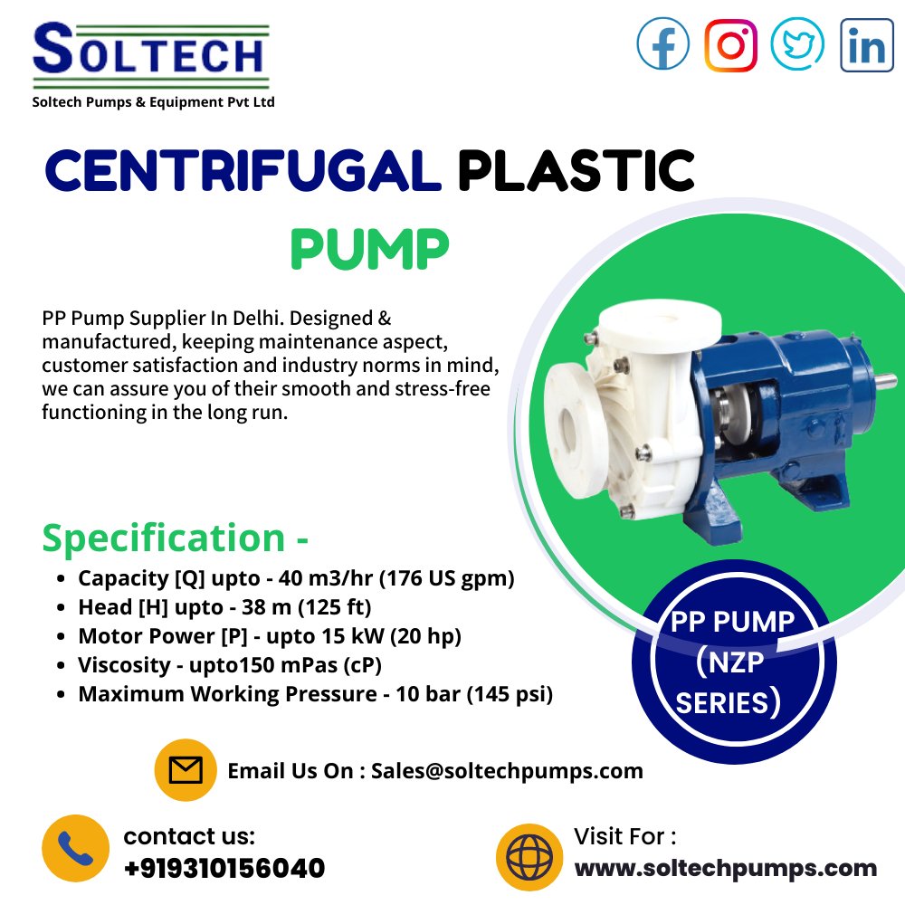 We are leading Supplier of plastic  pumps known as NZP series. 
You can also place an order for a Plastic Pump from us !
#soltechpump #plasticpump  
91931015604
Sales@soltechpumps.com
soltechpumps.com