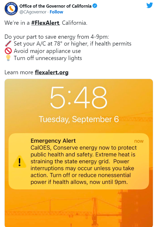 TheStalwart's tweet photo. Wow, check out the timing of the text that California sent out to the public, and then the moment that electricity consumption in the state started to roll over.

https://t.co/Kgl9TwZGom https://t.co/f0iBkwLX9U