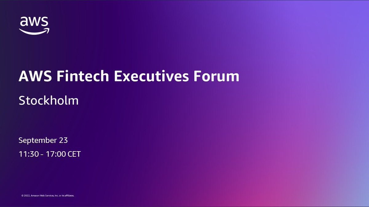 Join us for the AWS Fintech Executives Forum in Stockholm! 📢

We will deep dive into embedded finance, blockchain and emerging technologies - and bring together passionate, mission-driven founders to share knowledge and ideas.💡

See you there! bit.ly/3ATGmNM
