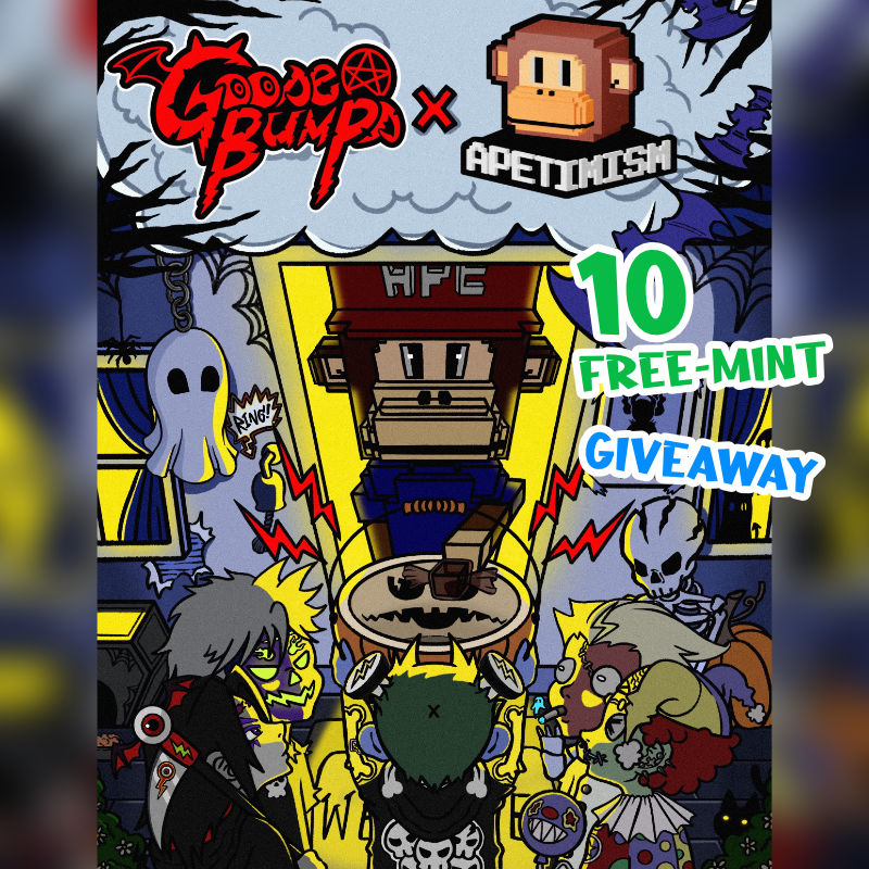 🥳 A special treat from <a href="/GooseBumps_NFT/">GooseBumps</a> -- "10 Free-Mint WL" exclusively for #Apetimism holders! 🥳

To enter:
- Follow <a href="/GooseBumps_NFT/">GooseBumps</a>
- RT this tweet
- Join thier discord discord.gg/goosebumpsnft
- Submit your entry at apetimism.com/giveaway

Wish u luck and ... GooseBumps!