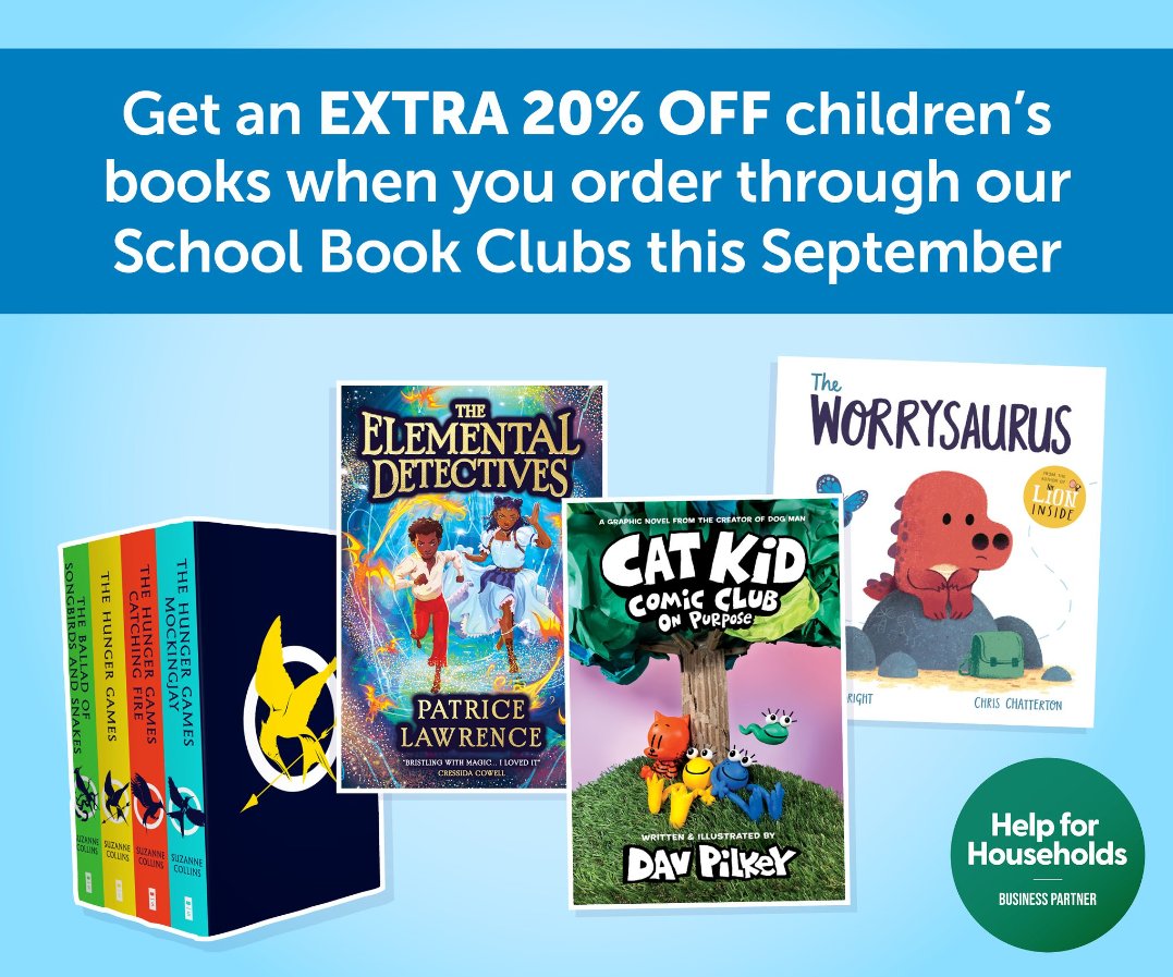 We're delighted to be supporting the Help For Households initiative by offering an extra 20% off our pricing on a huge range of children's books when you buy through our School Book Clubs during September with the discount code HOUSEHOLDS Find out more at scholastic.co.uk/helpforhouseho…