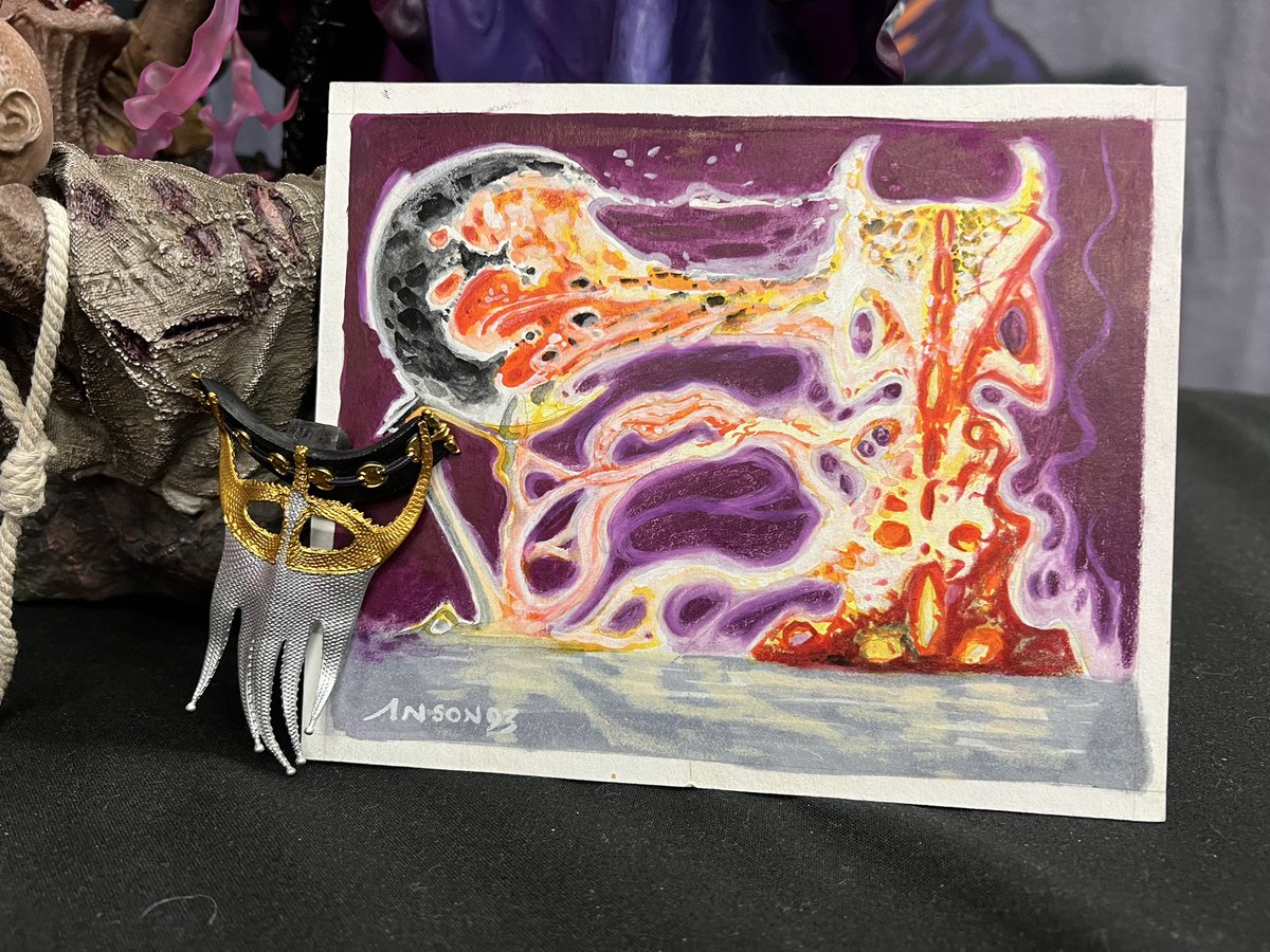 GatherersTavern's tweet photo. How poetic! ✍🏼 Presenting a Chain Veil and the original #MagicTheGathering painting 🖼 for Transmute Artifact, which Anthony used to assemble his combo to win @gathererstavern Liliana Vess statue 🦹🏼‍♀️, a Black Lotus 🪷and more at the @KingCash_7191 Commander Tournament! https://t.co/INhO9YSHqq