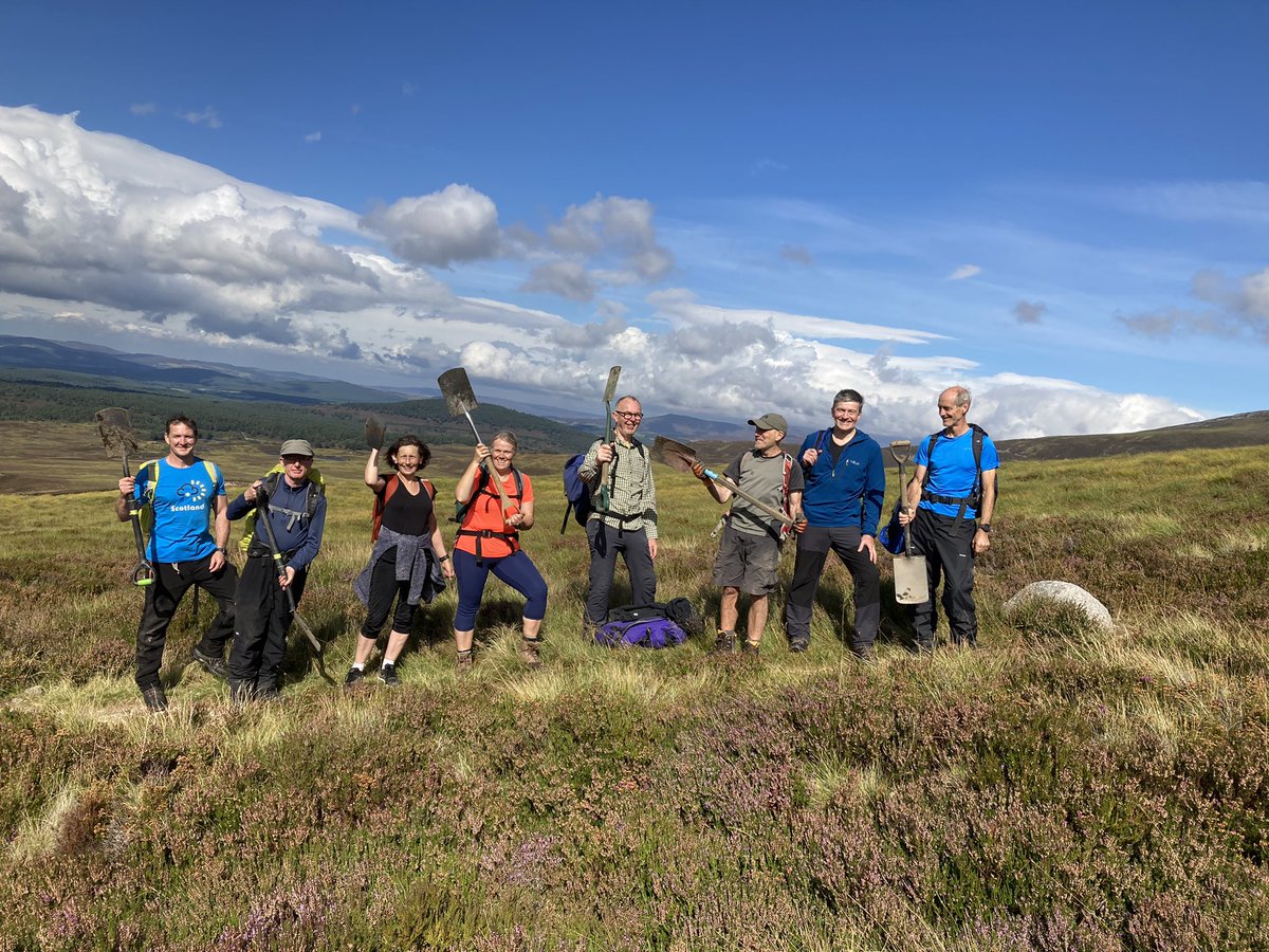 OATScot's tweet photo. Another windy day with #sunshine and showers, but a cracking day out on the lower slopes of Bynack Mor- thanks @RSPBLochGarten . Great to see a mix of new and returning #volunteers get stuck in and see another side to #hillwalking. 
#pathmaintenance #cairngorms  #weather #rainbow https://t.co/kXqcNcT9Ia