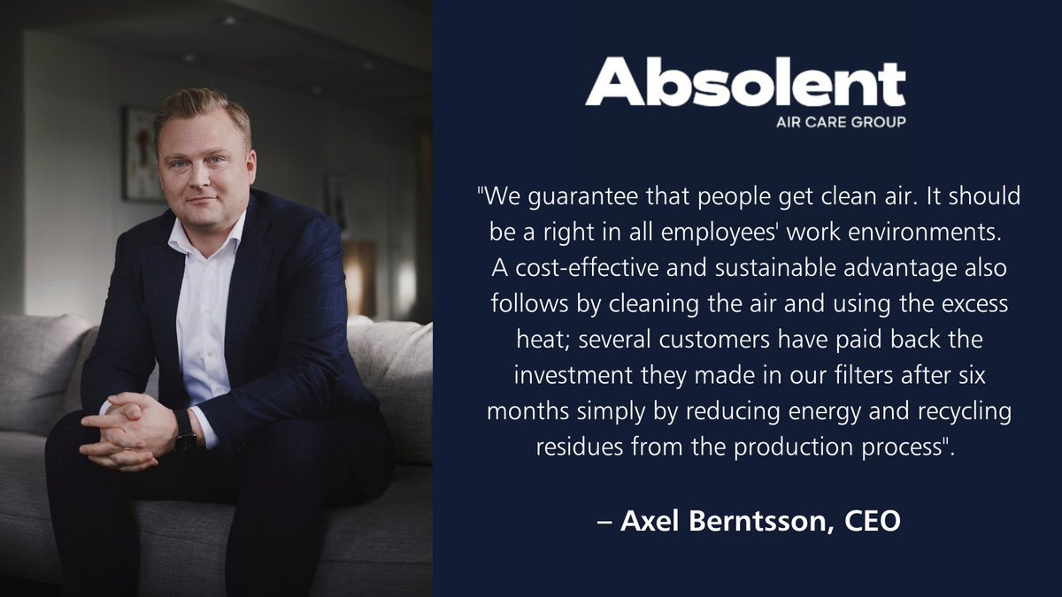 "We guarantee that people get clean air. It should be a right in all employees' work environments."

Read more about what we do here.
absolentgroup.com/en/what-we-do/