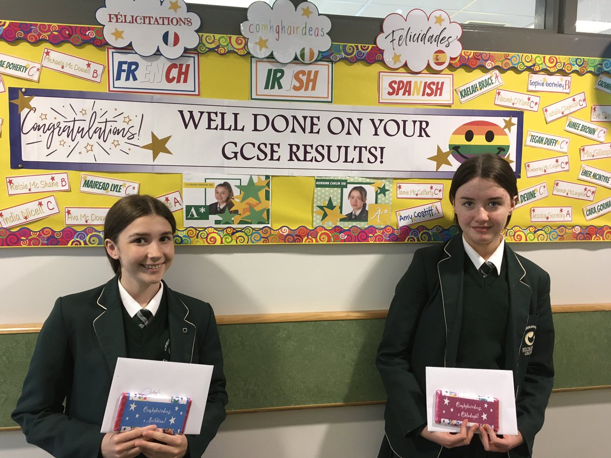 <a href="/LanguageStCs/">StCecilia'sLanguages</a> 
I could not be prouder! Aoibhinn Carlin (Gaelscoil na Daróige) and Clodagh Harkin (Gaeslscoil Éadaoin Mhóir) sat their GCSE Irish exam at the end of year 9 and they both achieved A*s. A wonderful achievement from two wonderful pupils. Maith sibh, a chailíní! ⭐️