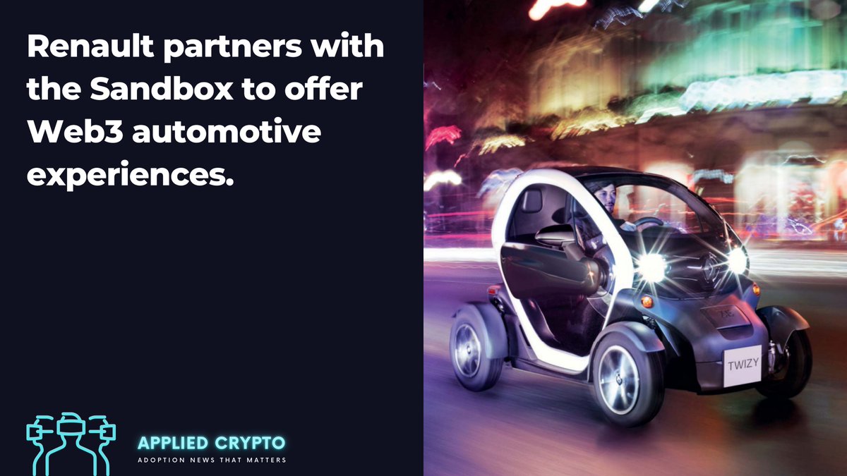 crypto_applied's tweet photo. #Renault has partnered with #TheSandbox to be present in its virtual #metaverse world. The partnership intends to offer #automobile experiences that have undergone huge digital transformation driven by key #blockchain trends such as connectivity and #web3-based solutions. https://t.co/j5iE4AnpDN