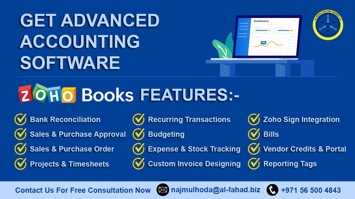AFITconsulting's tweet image. ZOHO BOOKS Accounting Software Services

Contact Us For Free Consultation Now
 📱  Contact No: +971565004843
📧 Email: najmulhoda@al-fahad.biz
🌏 Visit: al-fahad.biz/zoho-books-con…

#zohobooksconsultant #zohoaccountingsoftware #zohobooksservices #zohobookspartner #zohoadvancedpartner