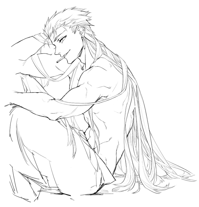 髪のシルエット?一番外側?部分は太い線で、髪の描き込みは外の線より細い線でコチョコチョ描くのが好きです。いっぱい描き込んでも散らかって見えない…気がします 