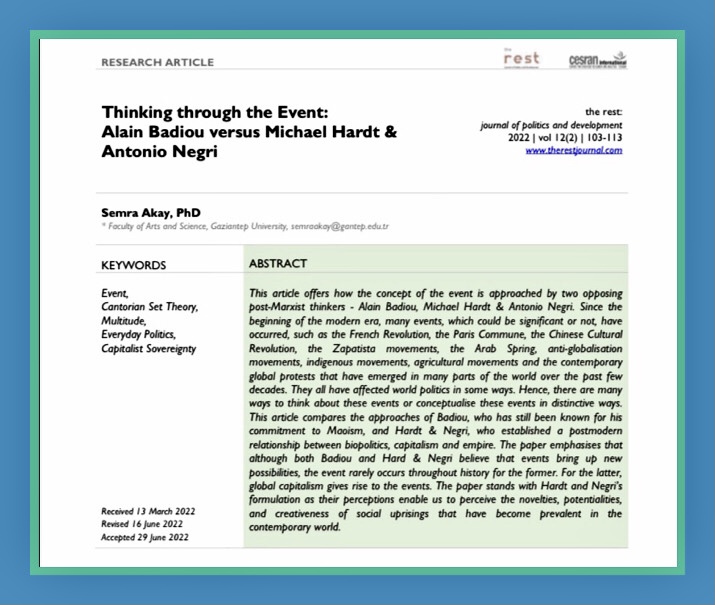 therestjournal's tweet photo. #newissue

🖇️"Thinking through the Event: Alain Badiou versus Michael Hardt &amp; Antonio Negri" by Semra Akay 

➡️Access it for free: https://t.co/9R555zYugB

#alainbadiou #michaelhardt #antonionegri #postmarxism https://t.co/59Bq1zqAO1