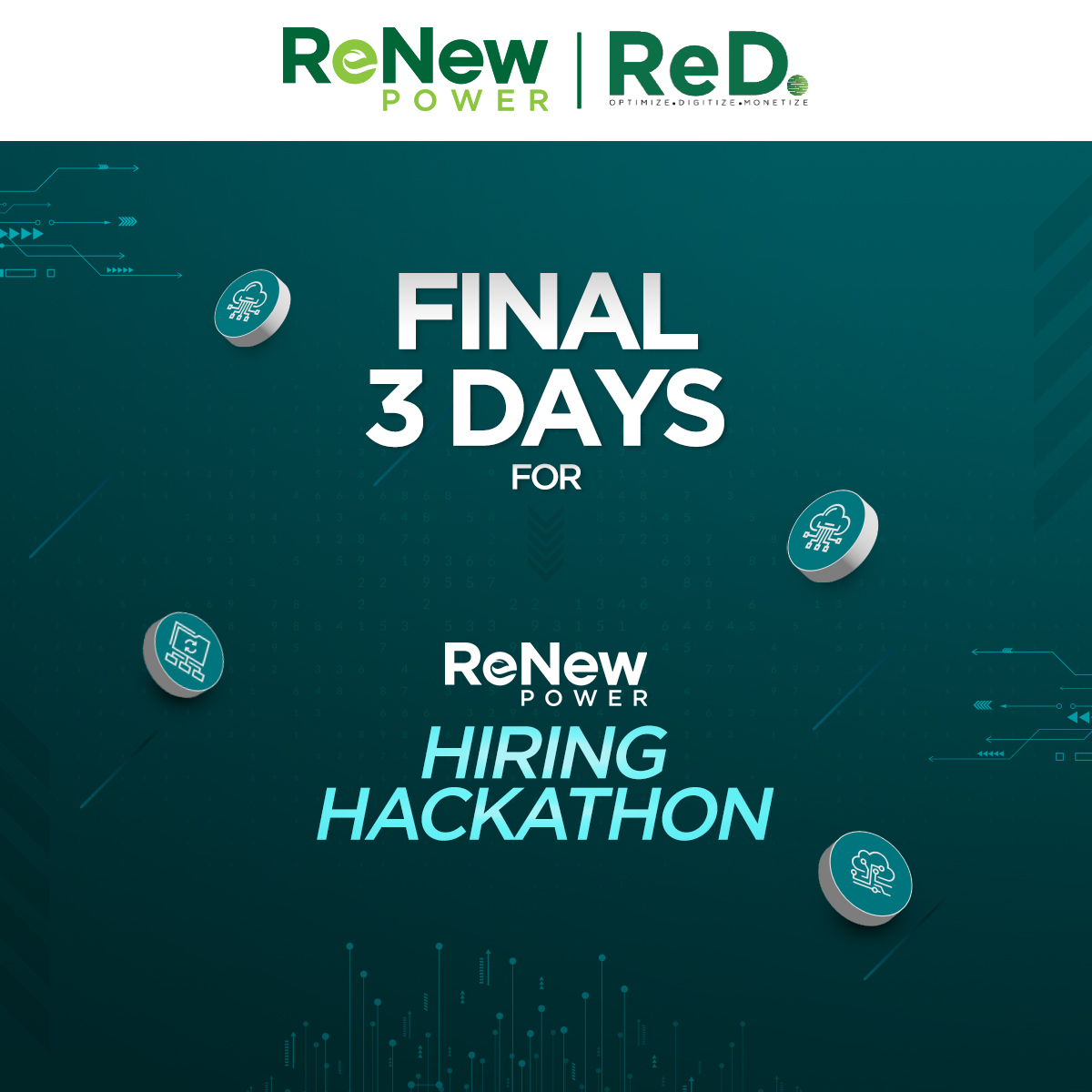 ReNewCorp's tweet photo. ReNew Power Hiring Hackathon ends this week. There are 3 days left still!
So create a model for an ideally functioning turbineβs expected rotor bearing temperature and win exciting prizes!
Find more: https://t.co/eET1We0QI5
#ReNew4India #Hiring #Hackathon #HiringHackathon https://t.co/d5tBx5L2fo