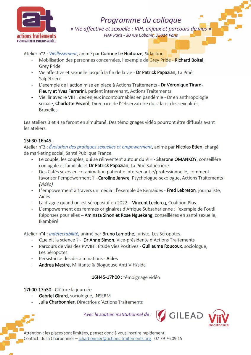Association_AT's tweet photo. [COLLOQUE 2022]
Rappel : les inscriptions sont ouvertes pour assister à notre colloque !
📅Date : jeudi 13 octobre 2022 à Paris
ℹ️Thème : "Vie affective et sexuelle : VIH, enjeux et parcours"
📝Programme : cf. photos
RT +++ appréciés
Inscriptions : https://t.co/N2rrxuIoVW https://t.co/tkS5q1QSGj
