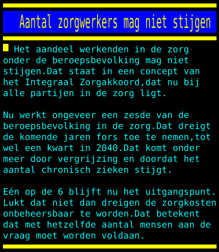 Teletekst's tweet image. Aantal zorgwerkers mag niet stijgen