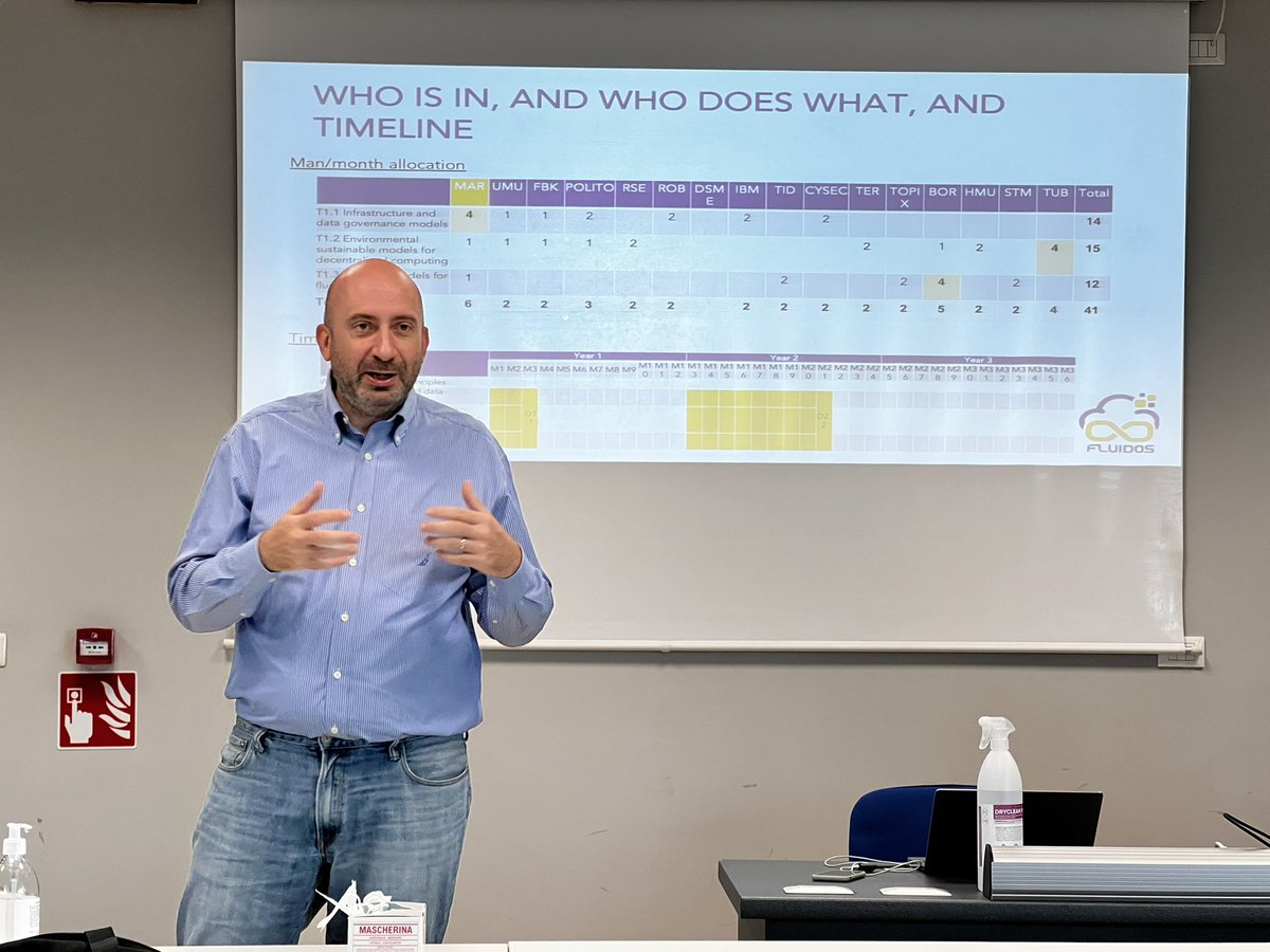 Fluidosproject's tweet photo. Full house on Day 2 of the #FluiDOS project kick off in #Turin. Dr Federico Facca - @chicco785 introduces the objectives and deliverables of the work packages assigned to each collaborating partner. https://t.co/kmtny9EMhY 

#CloudComputing #edtech #edgecomputing #tech #research https://t.co/GuSgug0XvR