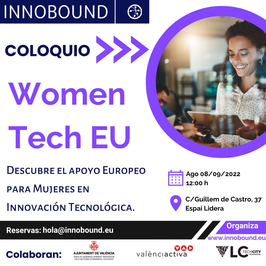 INNOBOUND_EU's tweet photo. ¿Eres Mujer liderando una start-up #deeptech y quieres conocer las oportunidades de apoyo europeo para ti?
 
Desde INNOBOUND te explicaremos como ser parte de las 130 Mujeres Lideres de Europa que se pueden beneficiar.

Enlace de Inscripción: https://t.co/JsbU40ggM6 https://t.co/k0AC1K2NbM