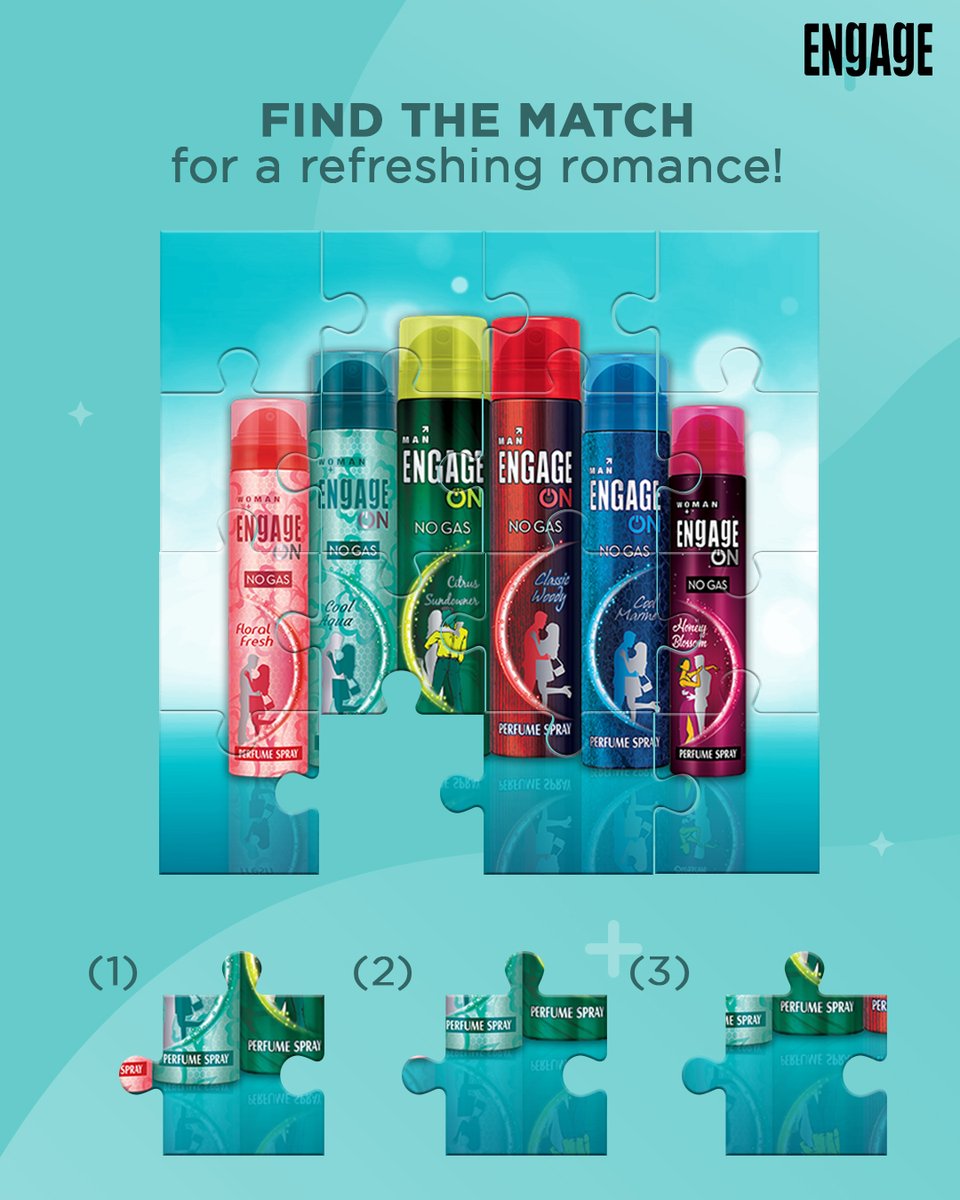 EngageByITC's tweet photo. Can you find the best match for a refreshing romance?
Let us know the correct answer down below. #RomanceRefreshed
#RomanceRefreshed #EngageOn #NoGasPerfumes #AlwaysOn #EngagePerfumes #EngagebyITC #EngageFragrances #Love https://t.co/F2iZGQqfxX