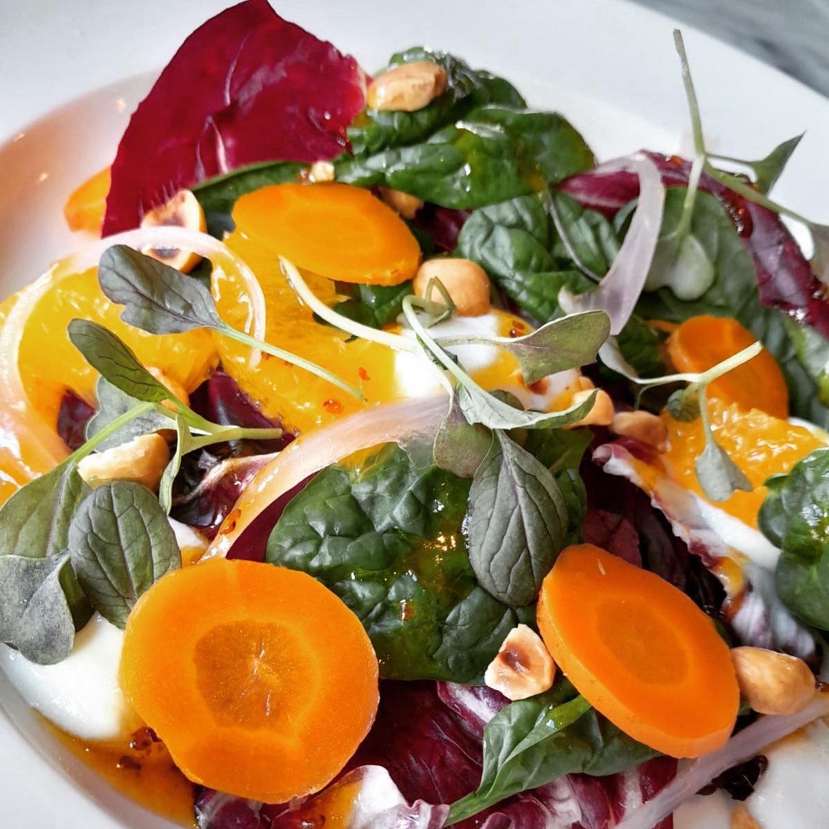 RADICCHIO, ORANGE &amp; YELLISON GOAT’S CHEESE
today’s #SetLunch starter 🎨 
followed by sea bream &amp; bakewell tart 🌿 

#Lunch #SetLunch #radicchio #plants