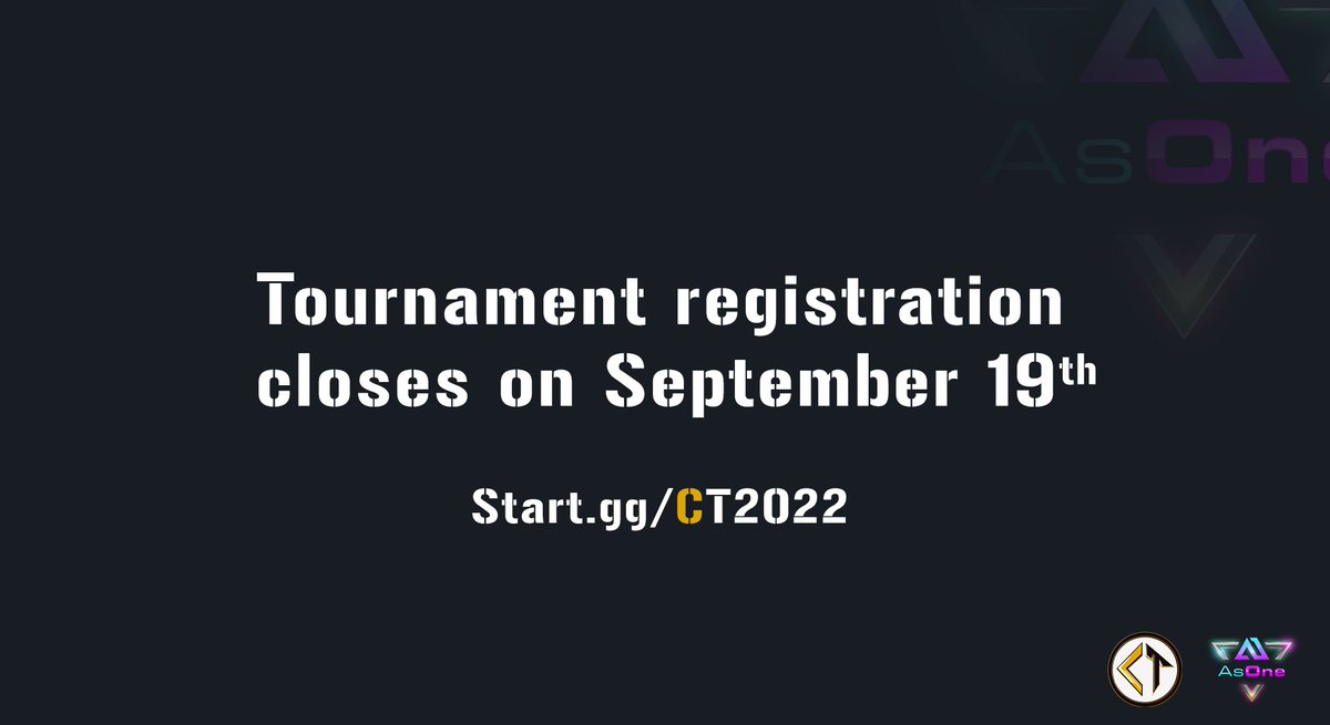 Tournament Reg closes Sept 19th. Then we will seed &amp; make final schedules for release. 

Spectators passes will be available up to &amp; including the first day of #CT2022

start.gg/ct2022