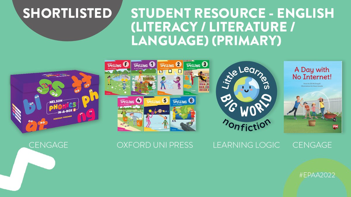 EPAs_Aus's tweet photo. Next up is the Student Resource โ English (Literacy/Literature/Language) category โ Congratulations go to @OxfordAustralia, @NelsonPrimary and @LoveLiteracyAU for being shortlisted! ๐ ๐ ๐
#EPAA2022 #PrimaryEdResource https://t.co/epAGvDnr0w