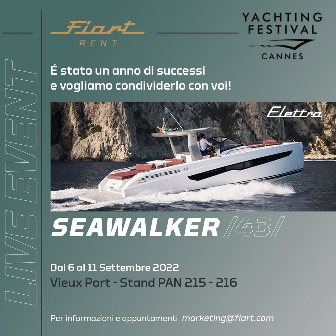 FiartRent's tweet photo. CANNES YACHTING FESTIVAL 2022 
Dal 6 al 11 Settembre, stand PAN 215-216
Ti aspettiamo per farti conoscere la nostra flotta #FiartRent 
e per salire a bordo del #Seawalker43 #Elettra.
Per informazioni e appuntamenti: marketing@fiart.com
#savethedate  Cannes Yachting Festival 2022 https://t.co/y9sgBIABaL