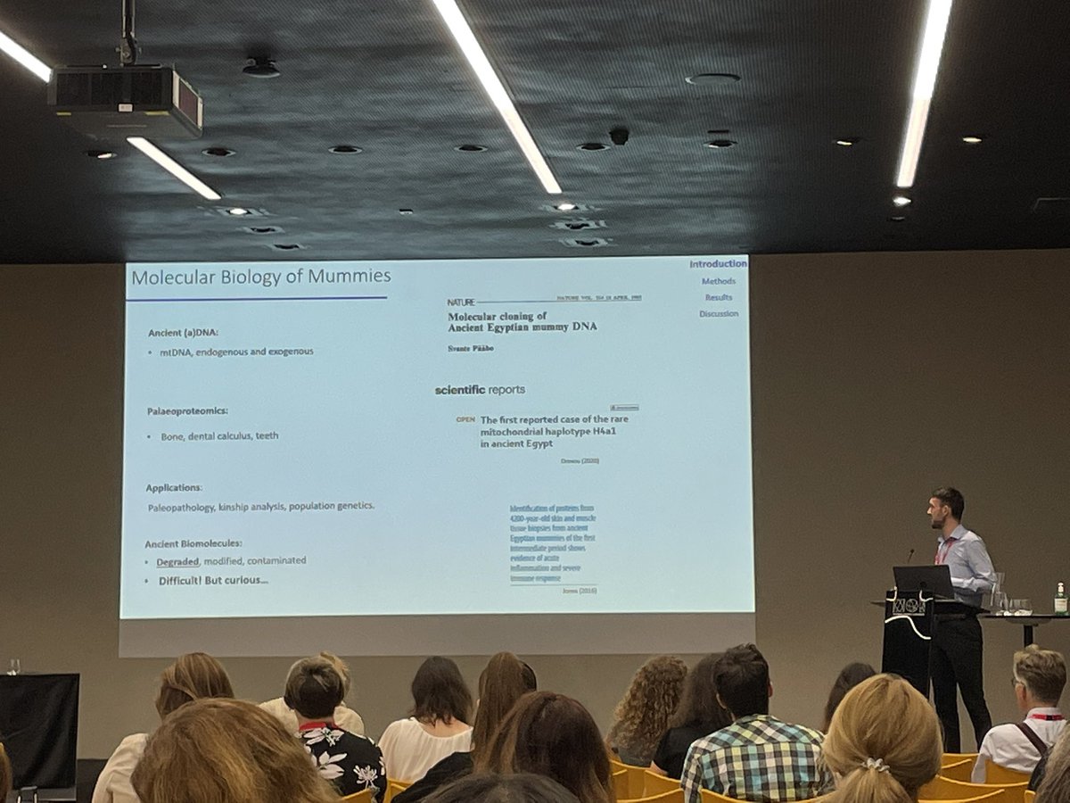 ACJ_Warwick's tweet photo. And now for Jack Sharpen a PhD student at @knhcentremcr presenting on tissue degradation   #wmc2022 #mummycongress #mummies #bolzano https://t.co/oHgLyQv9fD