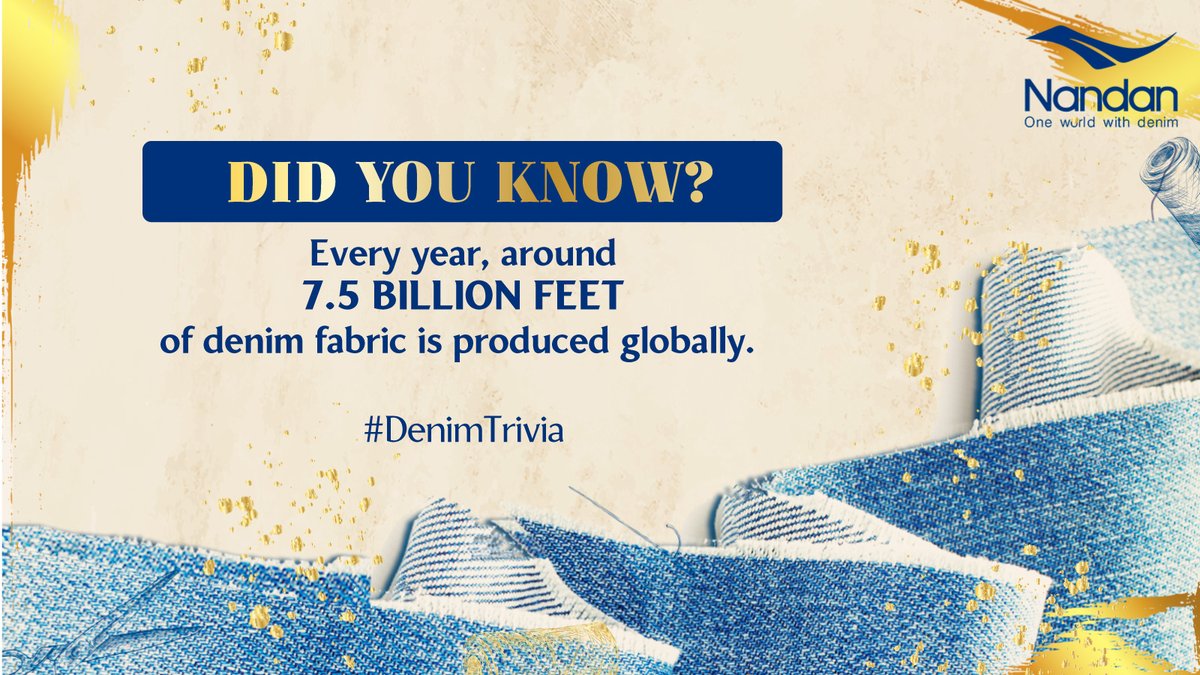 nandan_denim's tweet photo. Every year, 7.5 billion feet of denim fabric is produced globally. 🤯

That's enough to wrap around the world more than three times. 😏

#deniminspiration #denimshades #denimsourcing #denim #designstudio #denimdesign #deniminnovation #denimcollection #denimbrand #denimbuyer https://t.co/Y73UwRi09c