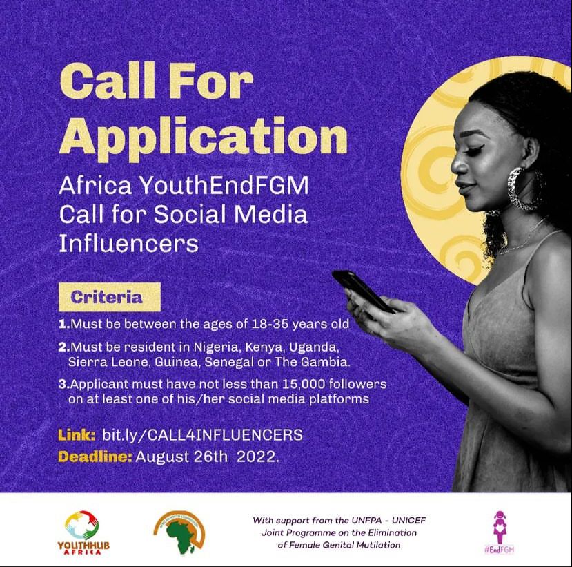 Africa #YouthEndFGM Call For Influencers opportunities.youthhubafrica.org/africa-youthen…