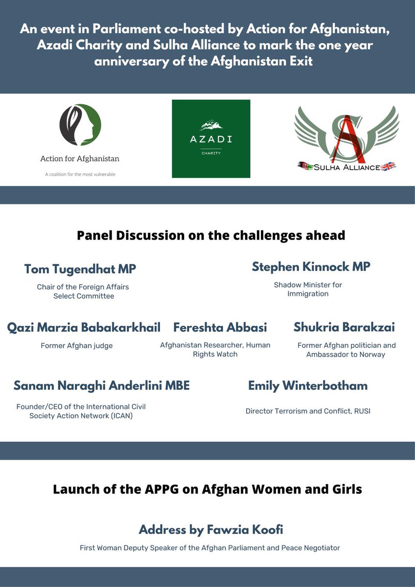 Excited to host this event tonight along with the wonderful <a href="/Azadi_Charity/">Not used</a> &amp; <a href="/A4Afghanistan/">ActionForAfghanistan</a> 
on the Challenges Ahead 1 year after the Exit from Afghanistan. 

Live-tweet by @james_Joseph98 on <a href="/Azadi_Charity/">Not used</a>

#UKAfghanSchemes #appgAfghanWomen