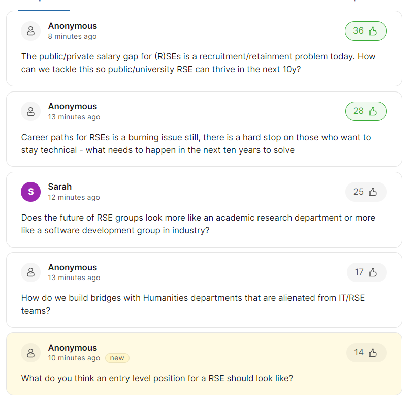 The top questions from Research Software Engineers echo those identified in @bengoldacre's review of Research and Analysis of Health Data: pay and scope for promotion. gov.uk/government/pub… - scroll down for 'Skills' and 'Recruitment'. #RSECon22