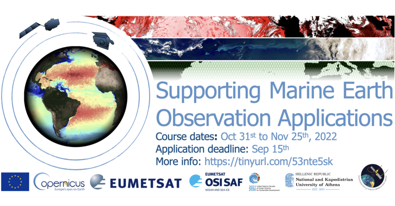 Just over a week left to apply for the <a href="/eumetsat/">EUMETSAT</a>  Supporting Marine EO applications course. Beginning your ocean EO journey? Looking to pick up new skills, or have a new idea? Cross disciplinary researcher? Come join us!
