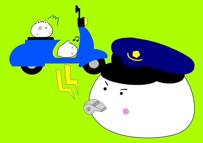 こんばんはもちねこが腹筋したら転がりそうですね～ちゃー刑事のお仕事 修正絵「こら～!」#イラスト 