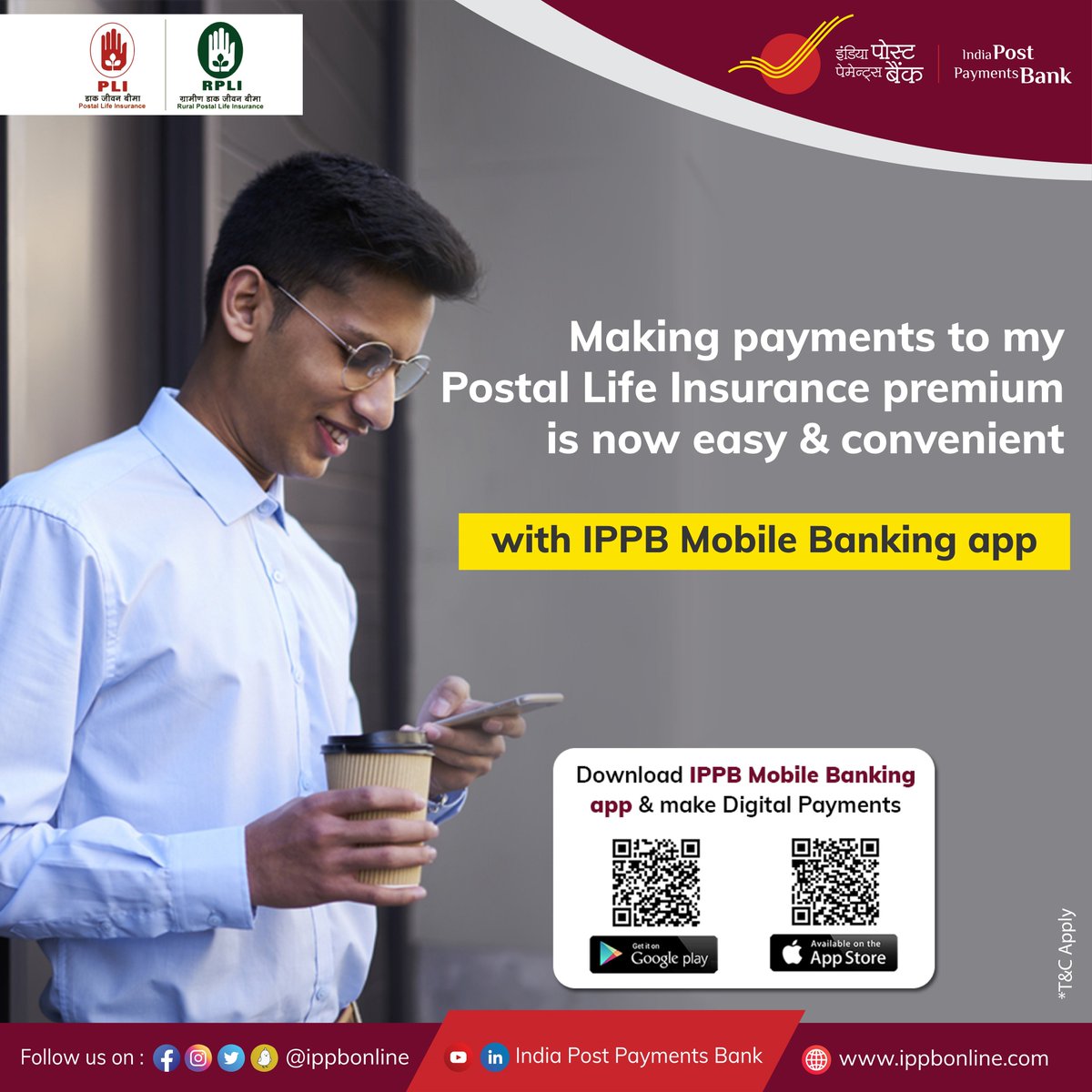 IPPBOnline's tweet photo. Now I’m just a click away from paying my PLI/RPLI premiums. Thanks to @IPPBOnline Mobile Banking App’s digital payment service, my life is hassle-free now.
#Aapkabankaapkedwaar #Bankingatlastmile #DigitalBanking #PLIPaymentThroughIPPB #RPLIPaymentThroughIPPB (1/3) https://t.co/LOW39r9cRp