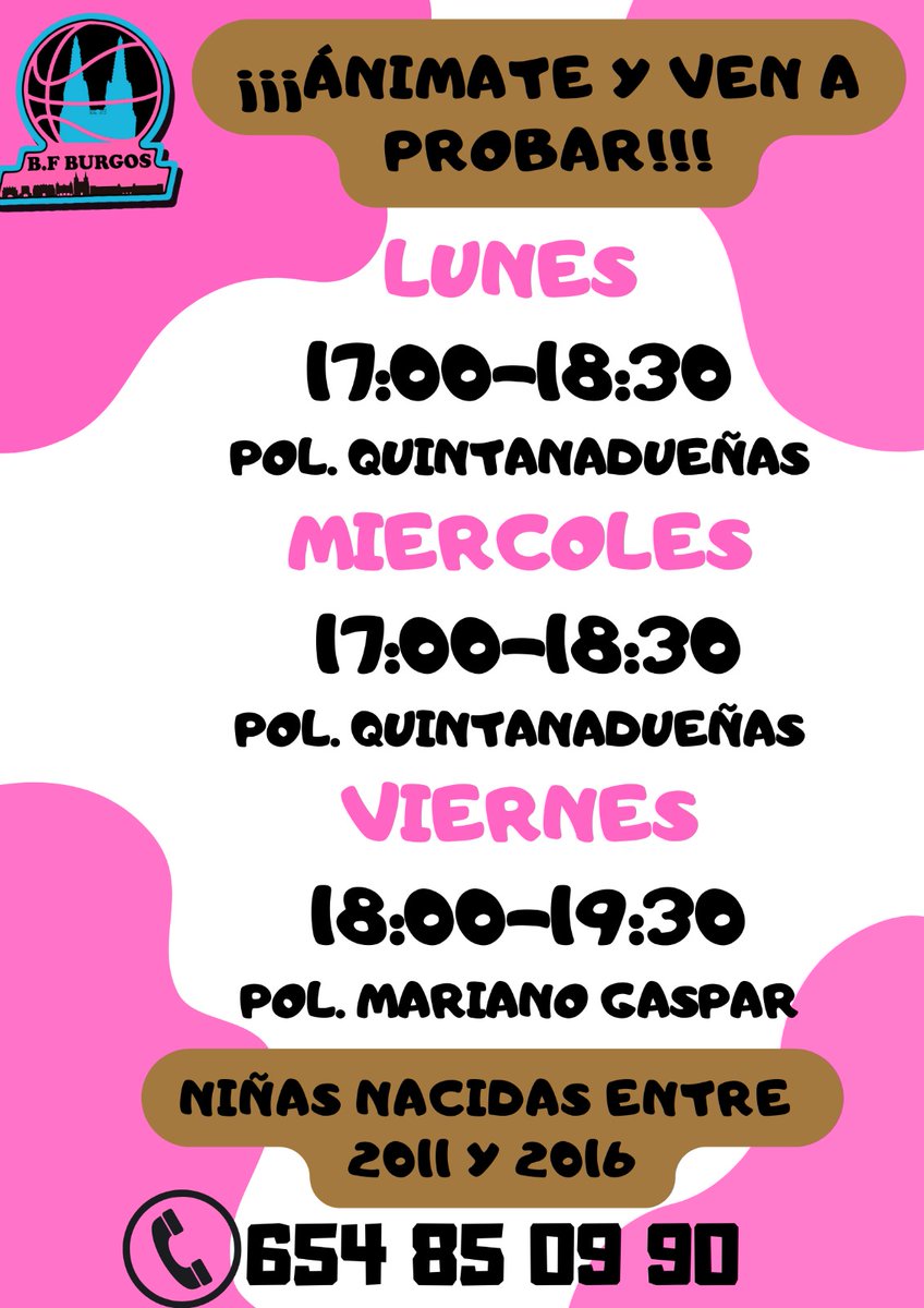 FemeninoBurgos's tweet photo. Comenzamos la vuelta al cole de la mejor manera posible.¡ VUELVE EL BALONCESTO PARA LAS MÁS PEQUES!
Apúntate los horarios y ven a probar con nosotros.
¡Te esperamos! https://t.co/Vjj9mfXYHr