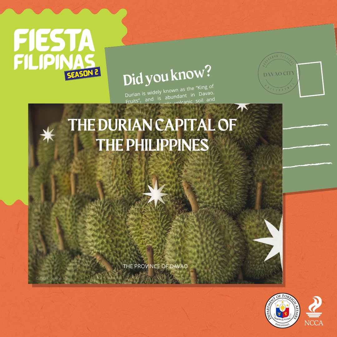 DFAPHL's tweet photo. Bisitas, we are going to bring you to an adventure like no other! Join us as we visit the Durian Capital of the Philippines - Davao City! See you there, bisitas and we will celebrate life with Kadayawan Festival! https://t.co/h7MpsZkujz