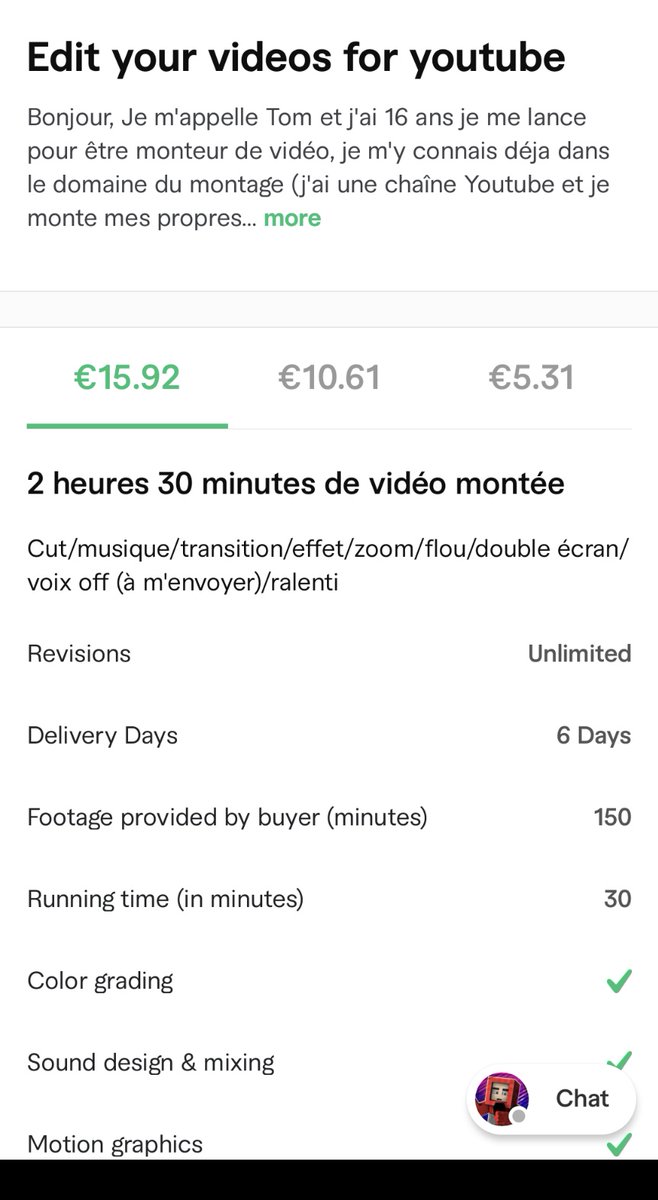 Valentin_Stup's tweet photo. Je test @fiverr voilà le ''best seller'' quand on marque ''monteur'' dans leur application et que on choisit ''France'' comme location.
#fiverr #framespro https://t.co/gldljAmR7s