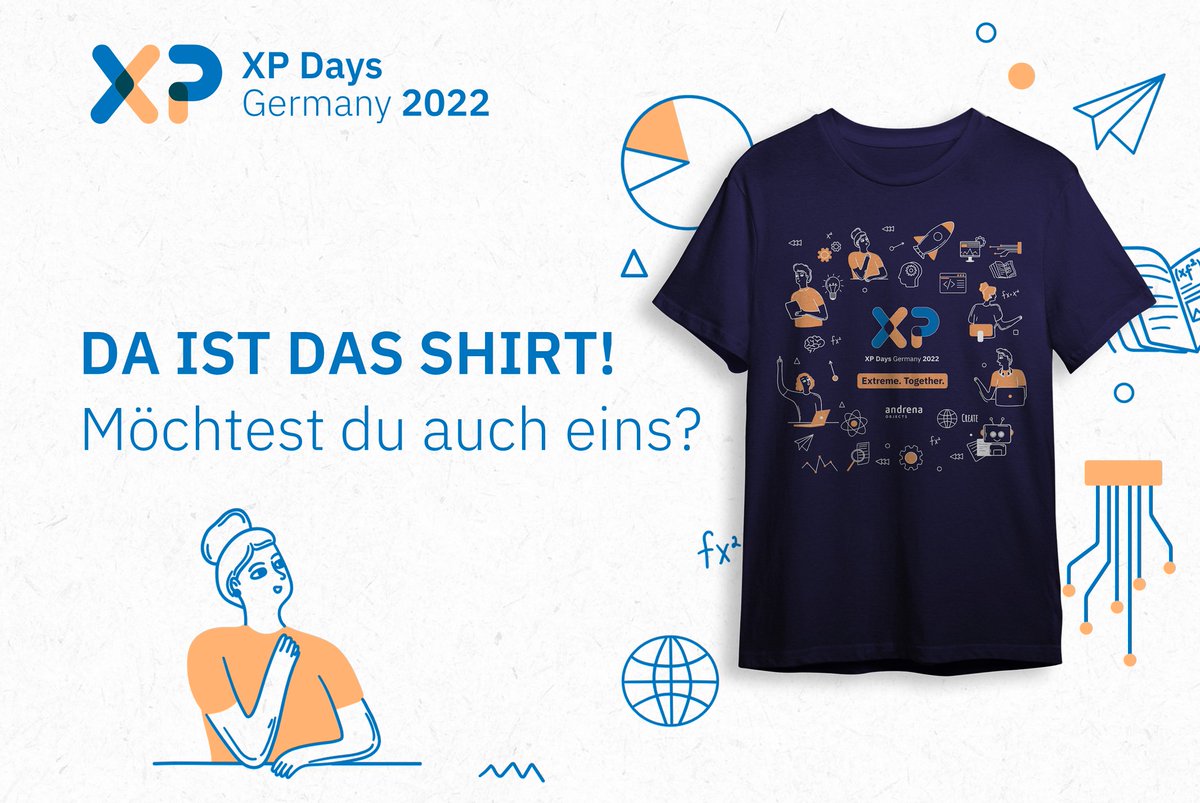Das T-Shirt der XP Days Germany 2022
Dieses Jahr erwartet euch dieses formschöne Exemplar. Wer es sich in seiner Wunschgröße sichern möchte, sollte bis 09.09., 9 Uhr die Ticketbestellung abgeschlossen haben.lnkd.in/eAh3YuCj
#xdde22 #conference #extremeprogramming #agile