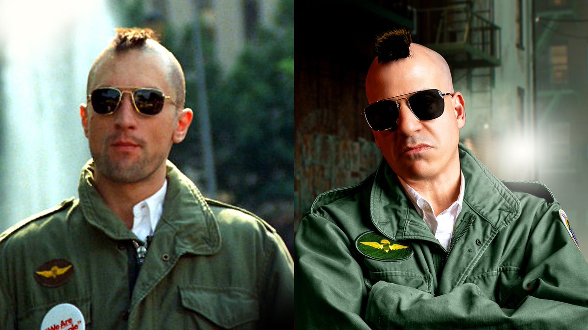 spoilernyc's tweet photo. How’d we do? Our “Damaged Goods” video recreated DeNiro’s most iconic role. https://t.co/BsOPtuBbcm #deniro #taxidriver #travisbickle @BraveWords666 @arobert @OffiLIFEOFAGONY #lifeofagony #alanrobert https://t.co/626jw0wHt1