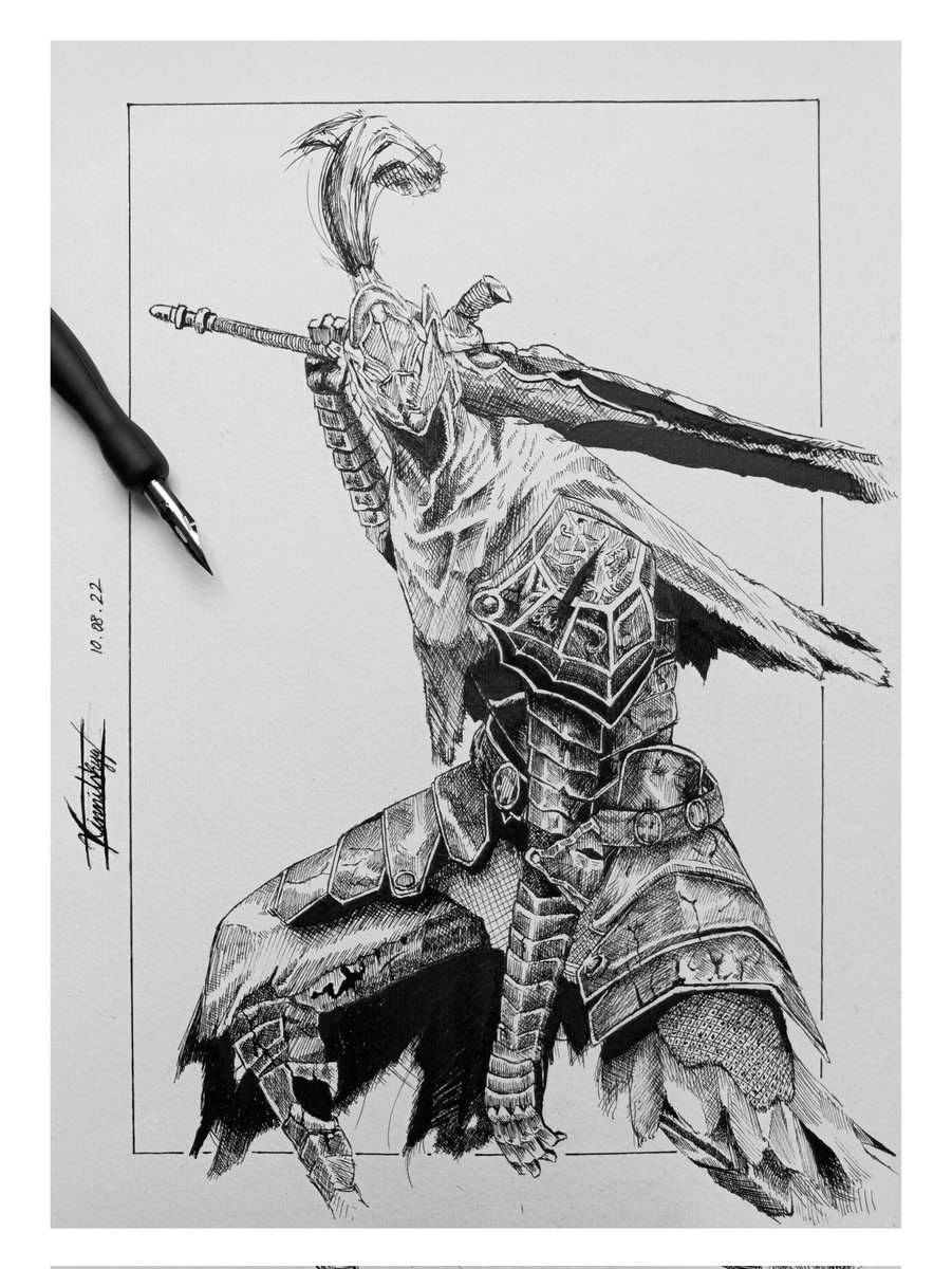 Mekolavinn's tweet photo. Subo por aquí también el dibujo de "Artorias" de Dark souls hecho todo con pluma y tinta.

#dibujo #draw #drawing #DarkSouls #arte #art https://t.co/AX5khPM0PP