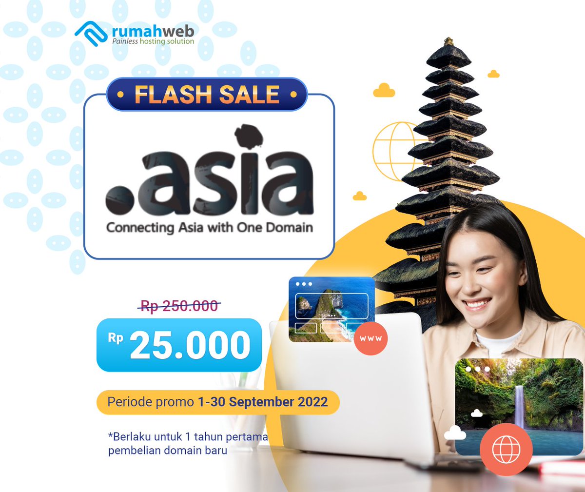 rumahwebtweet's tweet photo. Manfaatkan penawaran menarik dari Rumahweb, pesan domain .ASIA sekarang juga hanya dengan RP25.000 saja.
#DomainASIA #dotASIA #RumahwebASIA #DomainPromo #PromoDomain #DomainIndonesia #TransferDomain #DomainMurahIndonesia #FlashSale #FlashSaleDomain https://t.co/s3XDLROaU0