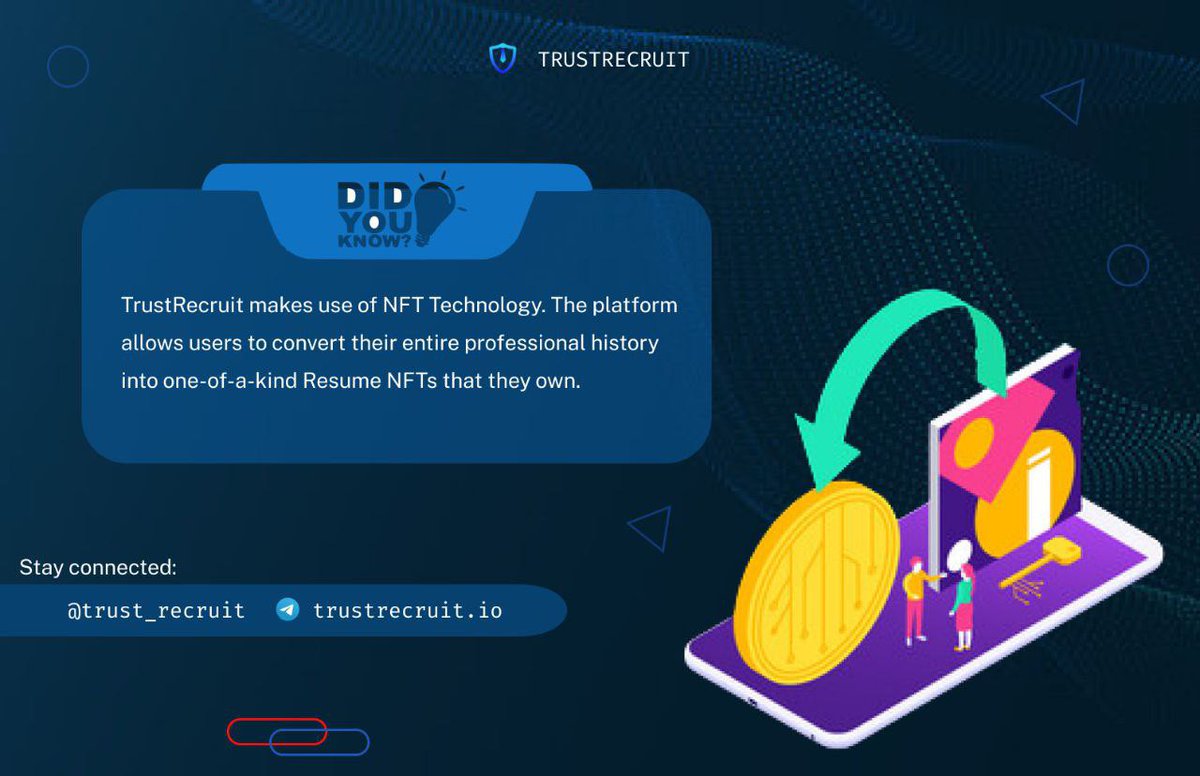 trust_recruit's tweet photo. #Trustrecruit makes perfect use of #NFT to reward jobseekers by allowing them turn their professional data into Resume NFT and earn rewards 😊 off it.
https://t.co/Padad8xgZN
#crypto #resumeservices #NFT #Resume  #Whales #investor #investing  #NFTresume #NFTcv  #recruit https://t.co/ZBPaaozKsb