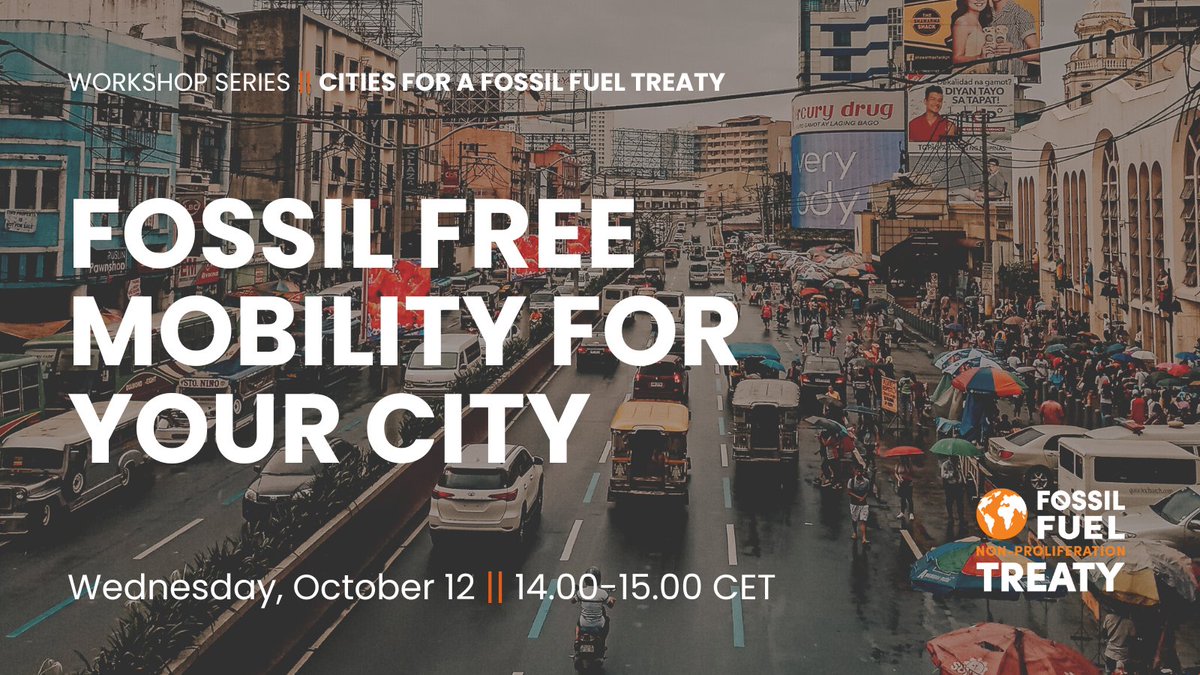 As the largest consumer of oil worldwide and one of the main CO2 emitters, transforming the transport sector is key to end the fossil fuel era.

Learn how cities can follow up their #FossilFuelTreaty endorsement by reimagining mobility.

Register today: fossilfueltreaty.org/events/fossil-…