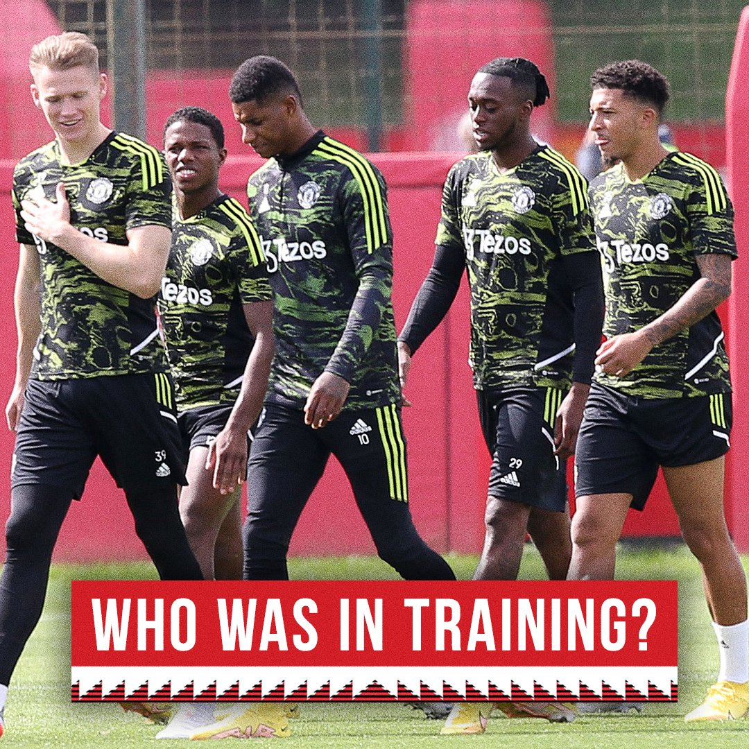 ManUtd's tweet photo. ℹ️ Find out who was in training today, as we prepared for Real Sociedad at Carrington 👇

#MUFC || #UEL
