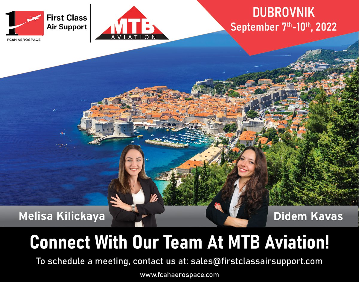 FirstClassAirS's tweet photo. ✈️Our team is attending the #MTBAviation in Dubrovnik. Please reach out Melisa K. (https://t.co/OxibLCg0rf) and Didem K. (https://t.co/IvNHShBMGa) if you’d like to meet.
---
.
https://t.co/SFWjaCyWWh
.
#FCAH #Aerospace #FCAHAerospace #Aviation #AviationDaily #FirstClassAirSupport https://t.co/kaECcAz1ml
