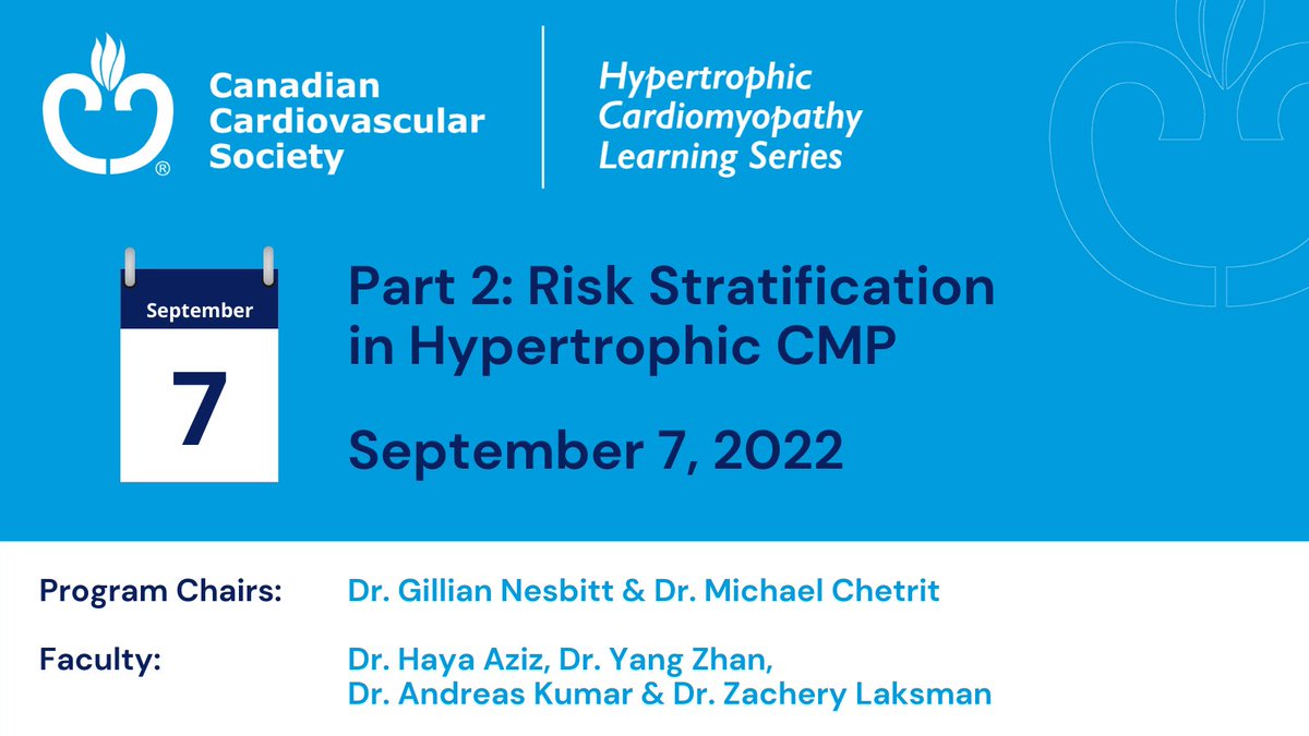 CCS (@scc_ccs) on Twitter photo 📣 TONIGHT @ 8PM EDT! Tune in to part 2 of our series on #HCM: Risk Stratification in Hypertrophic CMP. This session is co-chaired by <a href="/GNesbittMD/">Gillian Nesbitt</a> & <a href="/ChetritMichael/">Michael Chetrit</a> with speakers <a href="/HayaAziz11/">Haya Aziz</a> <a href="/YangZhanMD/">Yang Zhan</a> <a href="/AndreasKumarMD/">Andreas Kumar MD</a> + <a href="/ZacharyLaksman/">Zachary Laksman</a>. Register now 👉 ow.ly/FGJk50KClVe 📣 TONIGHT @ 8PM EDT! Tune in to part 2 of our series on #HCM: Risk Stratification in Hypertrophic CMP. This session is co-chaired by <a href="/GNesbittMD/">Gillian Nesbitt</a> & <a href="/ChetritMichael/">Michael Chetrit</a> with speakers <a href="/HayaAziz11/">Haya Aziz</a> <a href="/YangZhanMD/">Yang Zhan</a> <a href="/AndreasKumarMD/">Andreas Kumar MD</a> + <a href="/ZacharyLaksman/">Zachary Laksman</a>. Register now 👉 ow.ly/FGJk50KClVe