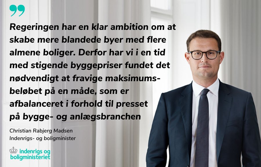 indenrigs's tweet photo. Almene byggeprojekter med samlet 1.400 boliger kan få godkendt 
anskaffelsessummer, som er op til 20 pct. over maksimumsbeløbet. Desuden reguleres maksimumsbeløbet ekstraordinært med 5,5 pct. #dkpol #boligpol

Læs mere: https://t.co/VWUGAFFVWB https://t.co/x5TGces2fs