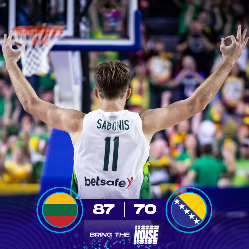 EuroBasket's tweet photo. From the verge of catastrophy, into the Round of 16.

Lithuania 🇱🇹 dominate against BiH 🇧🇦 and are heading to Berlin!

#EuroBasket x #BringTheNoise